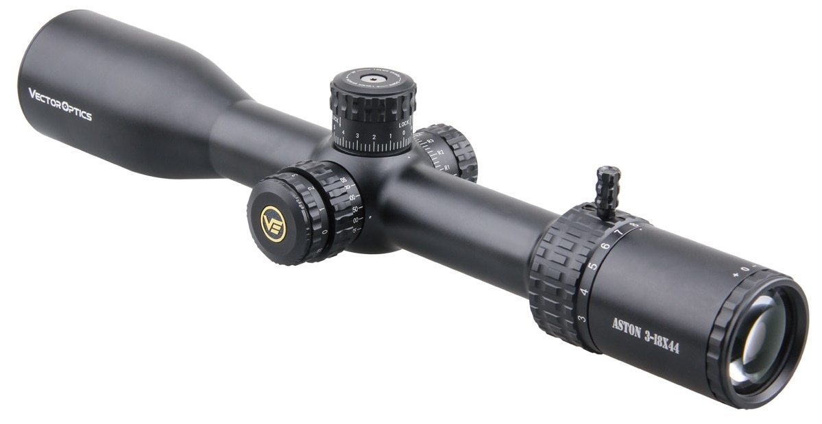 Optics Aston 3-18x44 Tactical riflescope showcasing its sleek design and advanced features for precision shooting.